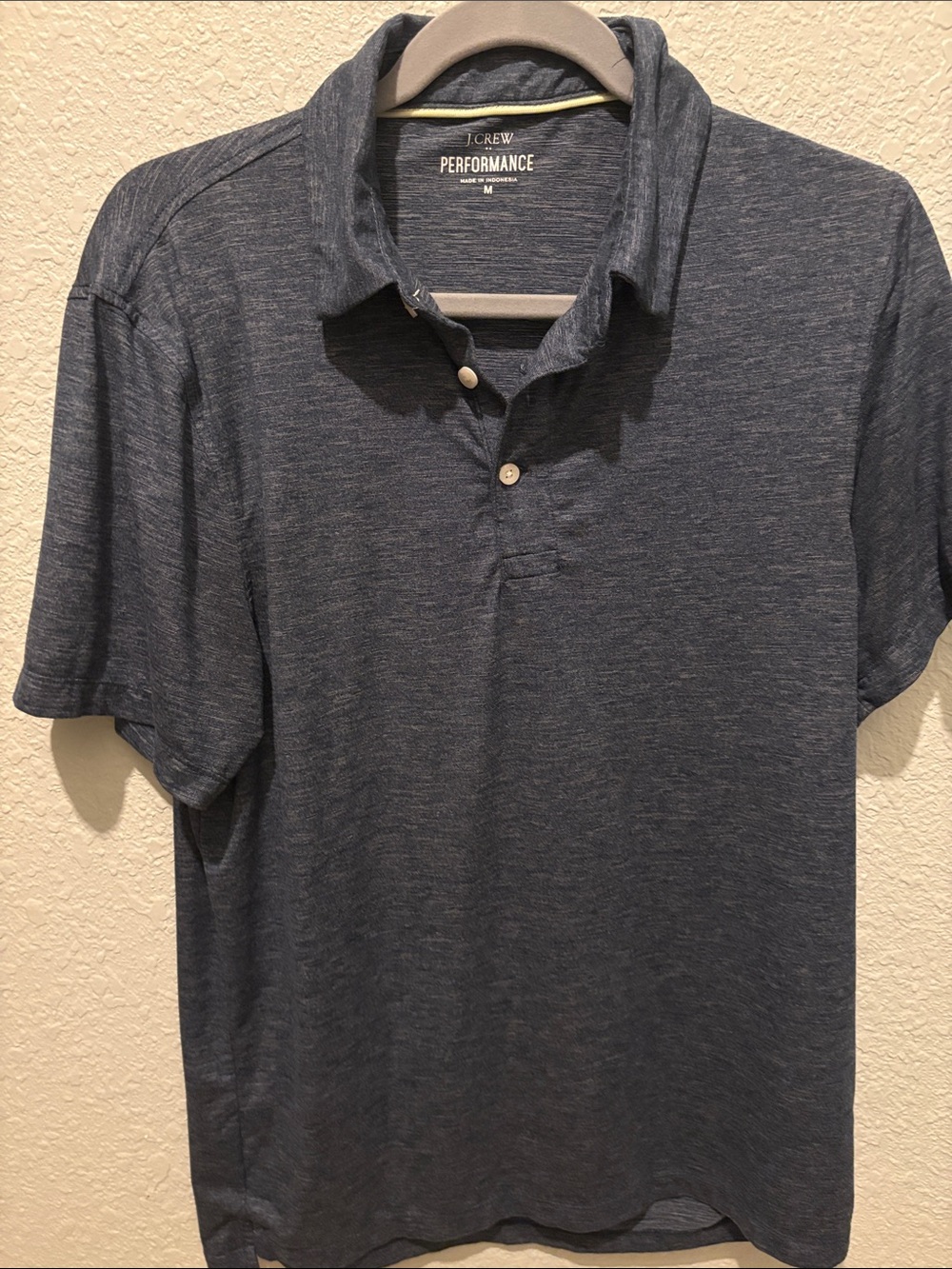 JCrew Men”s performance polo, Heather, blue, size medium
